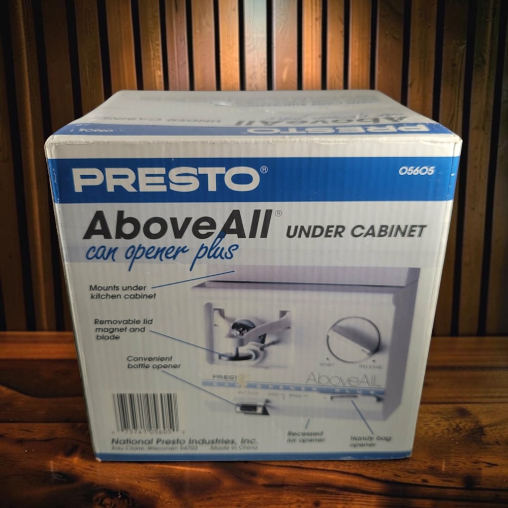 Presto AboveAll Can Opener Plus Under Cabinet White Brand New 05605 4-in-1 Tool